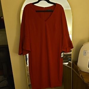 Marina Elegant Red V-Neck Dress With Bell Sleeves SZ 8